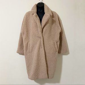 Forever 21+ Long Faux Fur Tan Teddy Coat Snap Front Lined Size 3X XXX-Large